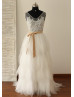 Sheer Lace Ruffle Tulle Long Prom Dress